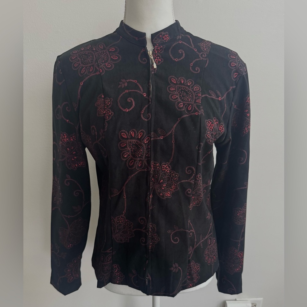 Dressbarn Black, Pink and Red Floral Zip Up Blazer